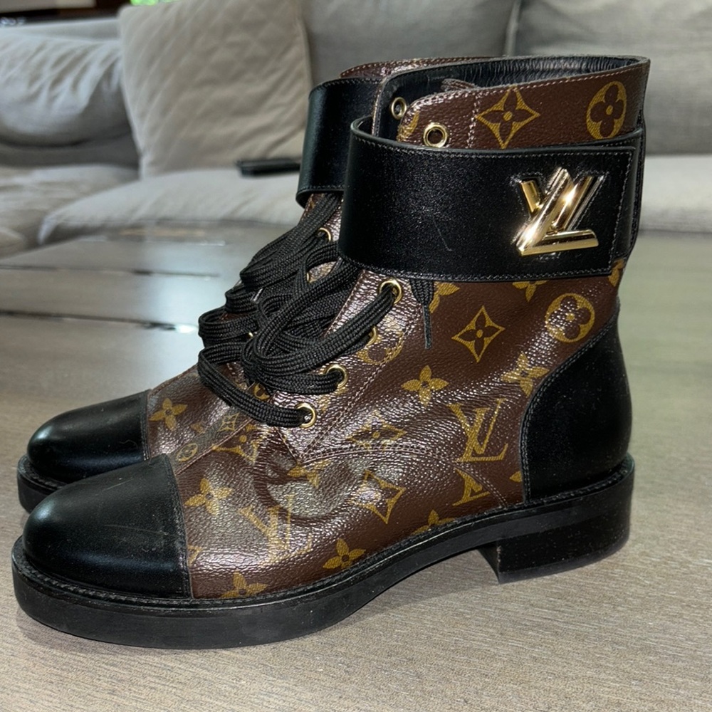 Louis Vuitton Brown and Black Combat Boots with Monogram